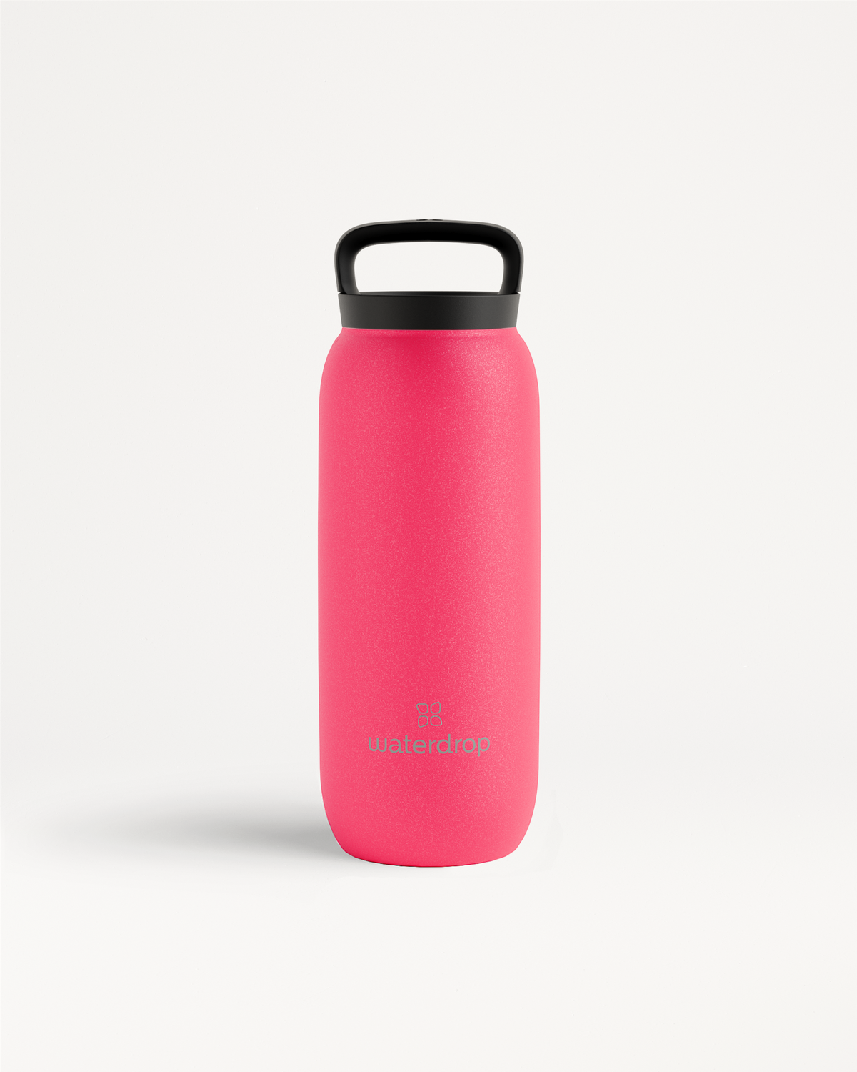 All-Purpose Thermo · Loop Lid, a pink stainless steel water bottle with a black handle and thermal drinking lid for maintaining drink temperature.