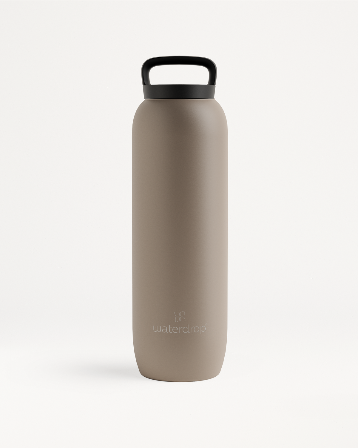 All-Purpose Thermo · Loop Lid: A grey, double-walled stainless steel water bottle with a black handle, designed to keep drinks cold for 24 hours and hot for 6 hours.